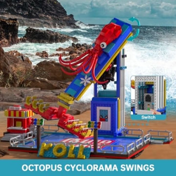 Mould King 11015 Vergnügungspark Bauspielzeug Elektrisch Giant Frisbee Klemmbausteine Oktopus-Schaukel Bausteine Karneval Bausatz Kompatibel mit Andere Marke(1668 Teile) - 3