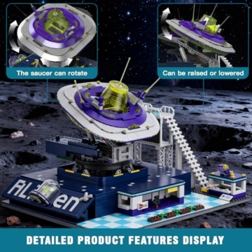 Mould King 11024 Technik Ferngesteuert Weltraum UFO Schiff Bausteine Alien-Basis Klemmbausteine Sci-Fi Raumschiff Bauspielzeug Geschenk für Erwachsene(2053 Teile) - 5