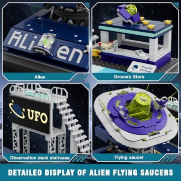 Mould King 11024 Technik Ferngesteuert Weltraum UFO Schiff Bausteine Alien-Basis Klemmbausteine Sci-Fi Raumschiff Bauspielzeug Geschenk für Erwachsene(2053 Teile) - 6