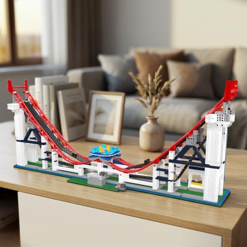 Mould King 11030 Technik Achterbahn Klemmbausteine Bausatz, 2262 Teile Motorisiertes Freizeitpark-Modell mit Elektrischem Antrieb, Beweglichem Wagen, Technischer Schienenanlage und Displaymodell - 3