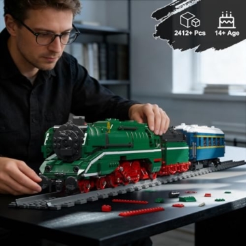 Mould King 12007 Technik Zug Bausteine Modell, 2412 Teile Ferngesteuertes Zug Blockmodell mit Fernbedienung und App Dual Control, Train Eisenbahn Kit als Spielzeug und Geschenk (14 Jahre und älter) - 4