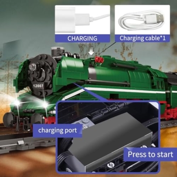 Mould King 12007 Technik Zug Eisenbahn, 2139 Teile APP Fernbedienung Dampflokomotive Zug Bausteine mit Licht Klemmbausteine - 3