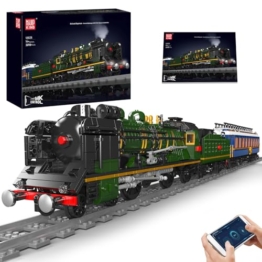 Mould King 12025 Technik Zug Modell Bausteine, 3898 Teile Dampflokomotive Zug Bausatz mit Eisenbahn und LED Licht Beleuchtung Klemmbausteine Bausatz - 1