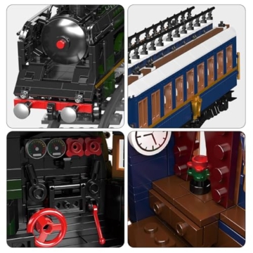 Mould King 12025 Technik Zug Modell Bausteine, 3898 Teile Dampflokomotive Zug Bausatz mit Eisenbahn und LED Licht Beleuchtung Klemmbausteine Bausatz - 6