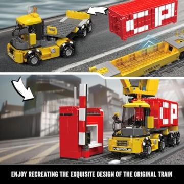 Mould King 12027 Technik Diesellokomotive Zug-Bausatz mit Sattelauflieger & Kran Ferngesteuertes Modell, Sammlerstück für Erwachsene und Eisenbahn-Enthusiasten (1257 Teile) - 2