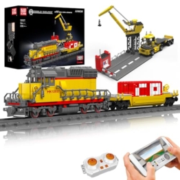 Mould King 12027 Technik Diesellokomotive Zug-Bausatz mit Sattelauflieger & Kran Ferngesteuertes Modell, Sammlerstück für Erwachsene und Eisenbahn-Enthusiasten (1257 Teile) - 1