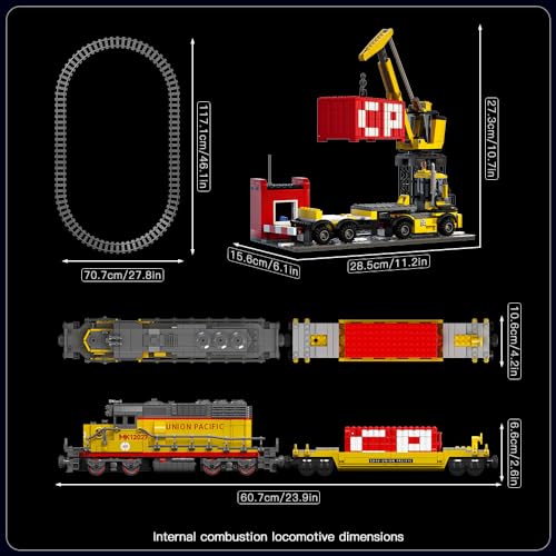 Mould King 12027 Technik Ferngesteuert Klemmbausteine Zug Güterzug Bausteine Eisenbahn Elektrisch Bauspielzeug mit Schienen Geschenk für Erwachsene(1170 Teile) - 2