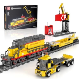 Mould King 12027 Technik Ferngesteuert Klemmbausteine Zug Güterzug Bausteine Eisenbahn Elektrisch Bauspielzeug mit Schienen Geschenk für Erwachsene(1170 Teile) - 1