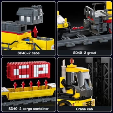 Mould King 12027 Technik Ferngesteuert Klemmbausteine Zug Güterzug Bausteine Eisenbahn Elektrisch Bauspielzeug mit Schienen Geschenk für Erwachsene(1170 Teile) - 6