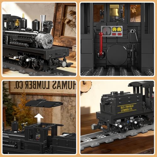 Mould King 12032 Ferngesteuerter Zug Bausteine Modell, 880 Teile Technik Dampflokomotive Klemmbausteine Bausatz, Eisenbahnen Zug Kit Spielzeug für Erwachsene/Jugendliche ab 14 Jahren - 2