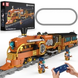 Mould King 12046 Technik Dampflok-Bausatz, 1954 Teile Steampunk Modellzug mit Fernbedienung, App & Gleisen für Jugendliche & Erwachsene ab 14 Jahren - 1