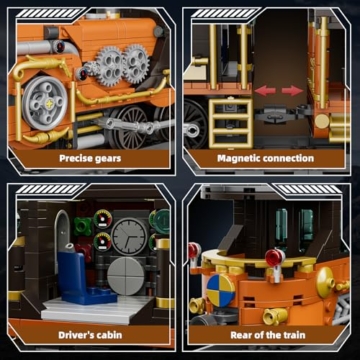 Mould King 12046 Technik Steampunk Dampflokomotive Zug Bausteine Ferngesteuerter Klemmbausteine Zug Elektrisch Locomotive Sammlerstück Geschenk für Erwachsene (1954 Teile) - 6