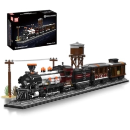 Mould King 12048 Western Dampflokomotiv-Baustein-Modell, kreatives Lokomotive + Waggon + Eisenbahn-Szene-Set, Retro-Dampflokomotive Erwachsenen-Bastel-Sammlungs-Klemmbausteine Bausatz（2722+ Teile） - 1