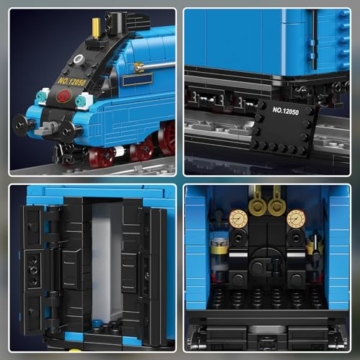 Mould King 12050 Technik MOC Klemmbausteine Dampflok Set Blau, Klassische Lokomotive Modellbau mit Waggon, Technik Baukasten Eisenbahn für Erwachsene, Große Zug Deko Modell (1399+ Teile) - 3