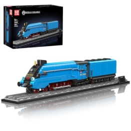 Mould King 12050 Technik MOC Klemmbausteine Dampflok Set Blau, Klassische Lokomotive Modellbau mit Waggon, Technik Baukasten Eisenbahn für Erwachsene, Große Zug Deko Modell (1399+ Teile) - 1