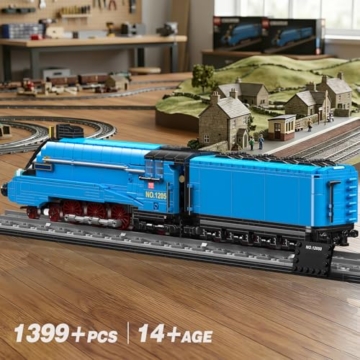 Mould King 12050 Technik MOC Klemmbausteine Dampflok Set Blau, Klassische Lokomotive Modellbau mit Waggon, Technik Baukasten Eisenbahn für Erwachsene, Große Zug Deko Modell (1399+ Teile) - 4
