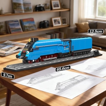 Mould King 12050 Technik MOC Klemmbausteine Dampflok Set Blau, Klassische Lokomotive Modellbau mit Waggon, Technik Baukasten Eisenbahn für Erwachsene, Große Zug Deko Modell (1399+ Teile) - 6