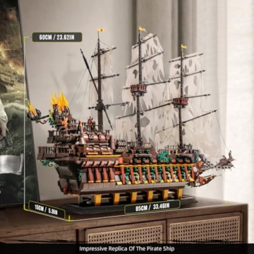 Mould King 13197 Piratenschiff Baukasten, MOC Springendes Kreatives Piratenschiff des Holländers, (4364 Teile), STEM Technik Schiffsmodell Klemmblock, Technik Klemmbausteine Bausatz Spielzeug - 2