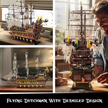 Mould King 13197 Piratenschiff Baukasten, MOC Springendes Kreatives Piratenschiff des Holländers, (4364 Teile), STEM Technik Schiffsmodell Klemmblock, Technik Klemmbausteine Bausatz Spielzeug - 4