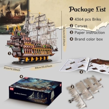 Mould King 13197 Piratenschiff Bausteine, 4364 Teiles Groß Kreatives Piratenschiff des Holländers Modell, Modellbausatz Klemmbausteine Geschenke für Kinder ab 14 Jahren/Erwachsene - 4