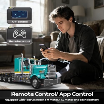 Mould King 13201 Technik American Truck Spielzeugauto Modellbausatz - Klemmbausteine Klassischer LKW Bausteine Auto Konstruktionsspielzeug Set Geschenke für Erwachsene ab 14 Jahren (2064+ Teile) - 6