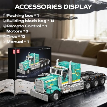 Mould King 13201 Technik American Truck Spielzeugauto Modellbausatz - Klemmbausteine Klassischer LKW Bausteine Auto Konstruktionsspielzeug Set Geschenke für Erwachsene ab 14 Jahren (2064+ Teile) - 8