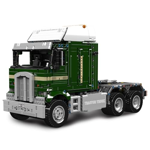 Mould King 13202 MOC Technik ferngesteuert Frontlenker-LKW Bausteine, 2181 Teile APP pneumatisches Zugfahrzeug Bausatz Modell, K100 Frontlenker-LKW Technologie Klemmbausteine Bausatz - 2