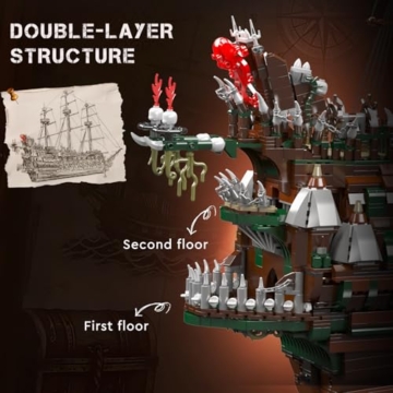 Mould King 13218 Piratenschiff Bausteine, MOC Fliegenden Holländers groß Segelschiff Spielzeug Modell für Erwachsene (6849 Stück) - 4