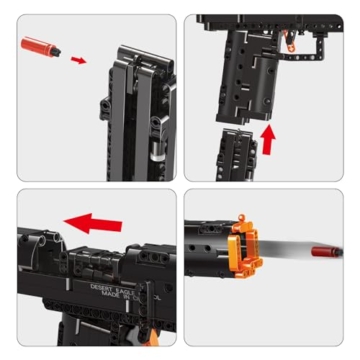 Mould King 14004 Technik Bausteine Desert Eagle Pistole Modell, 563+ Klemmbausteine Technik Schießwaffe Modell mit Schussfunktion Bausatz, Bausteine Waffen-Gewehr Bauset - 5
