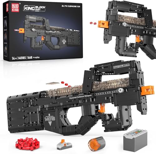 Mould King 14018 P90 Submachine Bausatz für Erwachsene, 1:1 Simulation Schießen Bausatz Modellspielzeug für Männer Teens Alter 14+, Überraschungen Sammlergeschenk für Militärliebhaber, 1589 PCS - 1