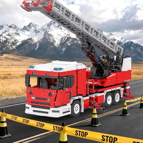 Mould King 17022 Technik Feuerwehr Drehleiter LKW Technik Bausatz – Ferngesteuertes Feuerwehrauto mit Motoren, Große Bausteine Modell für Erwachsene & Jugendliche ab 14 (4886 Teile) - 2