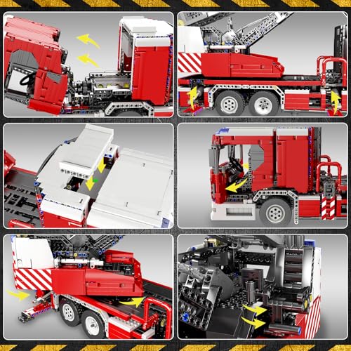 Mould King 17022 Technik Feuerwehr Drehleiter LKW Technik Bausatz – Ferngesteuertes Feuerwehrauto mit Motoren, Große Bausteine Modell für Erwachsene & Jugendliche ab 14 (4886 Teile) - 3