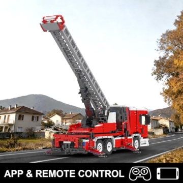 Mould King 17022 Technik Feuerwehr Drehleiter LKW Technik Bausatz – Ferngesteuertes Feuerwehrauto mit Motoren, Große Bausteine Modell für Erwachsene & Jugendliche ab 14 (4886 Teile) - 4