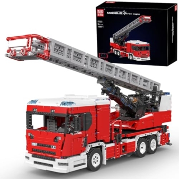 Mould King 17022 Technik Feuerwehr Drehleiter LKW Technik Bausatz – Ferngesteuertes Feuerwehrauto mit Motoren, Große Bausteine Modell für Erwachsene & Jugendliche ab 14 (4886 Teile) - 1