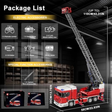 Mould King 17022 Technik Feuerwehr Drehleiter LKW Technik Bausatz – Ferngesteuertes Feuerwehrauto mit Motoren, Große Bausteine Modell für Erwachsene & Jugendliche ab 14 (4886 Teile) - 5