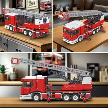 Mould King 17022 Technik Feuerwehr Drehleiter LKW Technik Bausatz – Ferngesteuertes Feuerwehrauto mit Motoren, Große Bausteine Modell für Erwachsene & Jugendliche ab 14 (4886 Teile) - 6