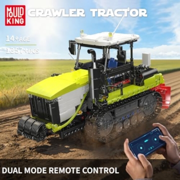 Mould King 17093 Technik Raupenschlepper-Baustein-Modell | APP/2.4G-Dual-Fernsteuerung | Vordere Schaufel Heben/senken, öffnbare Fahrerkabine, Raupenlenkung | MOC Baumaschinen-Bauernhof-Serie - 2