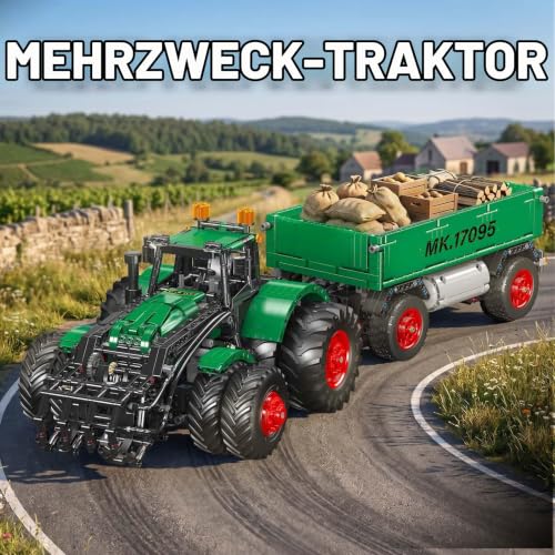 Mould King 17095 Technik RC Große Baumaschinen Multifunktionales Traktor-Baustein-Modell Elektrisch ferngesteuertes Landmaschinen-Bauspielzeug Mit Kippanhänger Klemmbausteine Bausatz（2368+ Teile） - 2