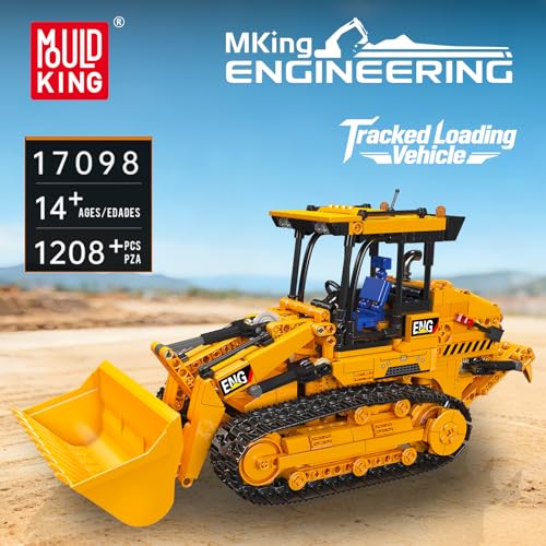 Mould King 17098 Technik Raupenradlader Baustein-Modell | 1208+ Teile RC Baumaschinen Set | Raupenantrieb, Schaufelheben & Heckaufreißer beweglich | APP ferngesteuert Bulldozer Klemmbausteine Bausatz - 2