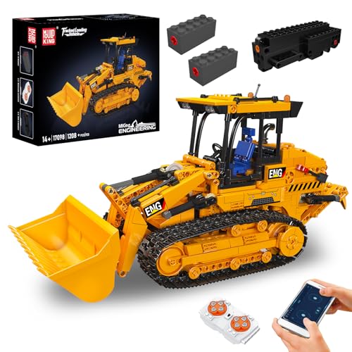Mould King 17098 Technik Raupenradlader Baustein-Modell | 1208+ Teile RC Baumaschinen Set | Raupenantrieb, Schaufelheben & Heckaufreißer beweglich | APP ferngesteuert Bulldozer Klemmbausteine Bausatz - 1