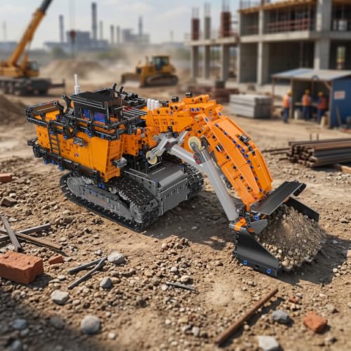 Mould King 17100 Technik Bagger Klemmbausteine Bausatz, 2436 Teile Straßenhobel Bergbaubagger mit Beweglicher Lenkung, Mechanischen Funktionen und Baustellenfahrzeug Modell - 3