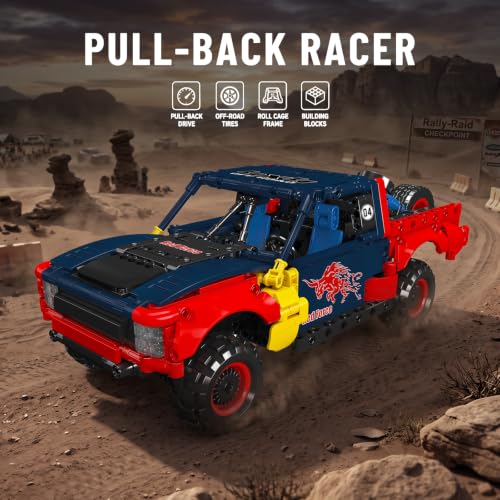 Mould King 18041 Rückzug-Offroad-Rennwagen Baustein-Modell | Mechanisches Pickup-Bauset | Geländewagen Klemmbausteine Bausatz | Technik Geschenk für Rennsport-Fans ab 14 Jahren（894+ Teile） - 2