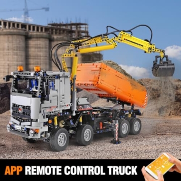 Mould King 19007 Technik Pneumatischer LKW Bausteine Modell, 2970 Teile Fernbedienung Pneumatic Truck Bauset, Klemmbausteine Kran Spielzeug Bausatz mit Fernbedienung und App Doppelsteuerung - 2