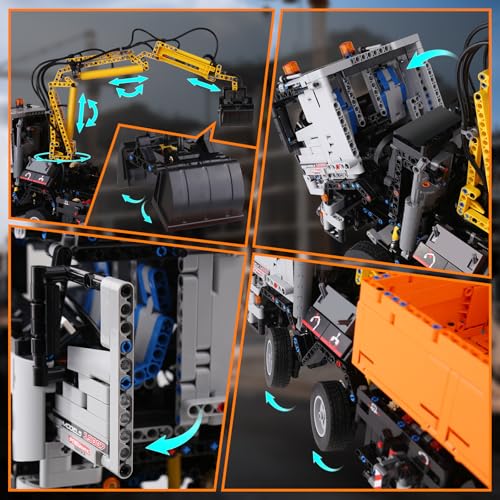 Mould King 19007 Technik Pneumatischer LKW Bausteine Modell, 2970 Teile Fernbedienung Pneumatic Truck Bauset, Klemmbausteine Kran Spielzeug Bausatz mit Fernbedienung und App Doppelsteuerung - 3