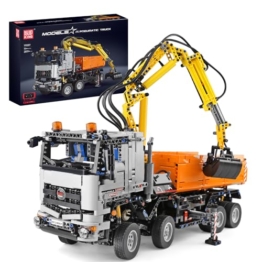 Mould King 19007 Technik Pneumatischer LKW Bausteine Modell, 2970 Teile Fernbedienung Pneumatic Truck Bauset, Klemmbausteine Kran Spielzeug Bausatz mit Fernbedienung und App Doppelsteuerung - 1