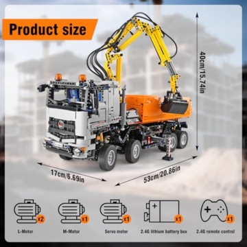 Mould King 19007 Technik Pneumatischer LKW Bausteine Modell, 2970 Teile Fernbedienung Pneumatic Truck Bauset, Klemmbausteine Kran Spielzeug Bausatz mit Fernbedienung und App Doppelsteuerung - 4