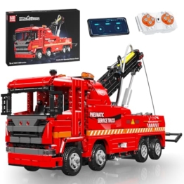 Mould King 19017 Technik Ferngesteuert Feuerwehrauto LKW Klemmbausteine Pneumatischer Feuerwehr Rettungswagen Truck Bausteine für Erwachsene(1653 Teile) - 1