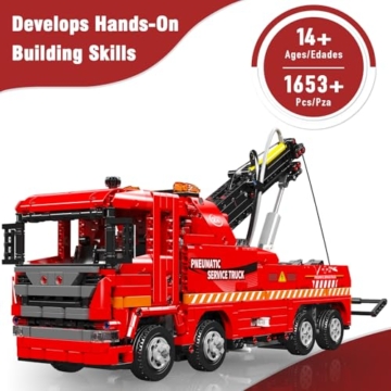 Mould King 19017 Technik Ferngesteuert Feuerwehrauto LKW Klemmbausteine Pneumatischer Feuerwehr Rettungswagen Truck Bausteine für Erwachsene(1653 Teile) - 4