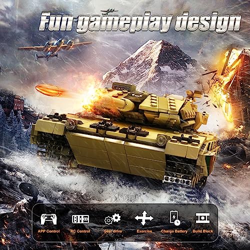 Mould King 20020 MOC Technik Panzer Leopard 2 Tiger-Panzer Ferngesteuert mit elektrischem Gyroskop und Sound Technik Transporter Tank, Technologie Klemmbausteine Bausatz (1091+ pcs) - 2