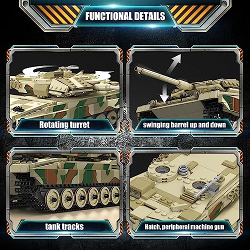 Mould King 20020 MOC Technik Panzer Leopard 2 Tiger-Panzer Ferngesteuert mit elektrischem Gyroskop und Sound Technik Transporter Tank, Technologie Klemmbausteine Bausatz (1091+ pcs) - 3